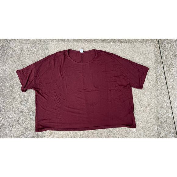 Old Navy Shirt Women Size Large Burgundy Luxe Scoop Neck Short Sleeve Blouse - Picture 1 of 4